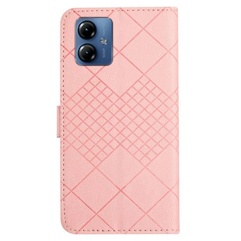 HT06 For Motorola Moto G14 4G Case Rhombus Imprinted Wallet Flip Phone Cover - Pink
