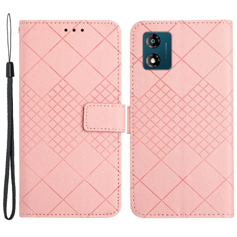 HT06 для Motorola Moto E13 4G Чехол с текстурой Litchi Leather Stand Phone Cover - Розовый