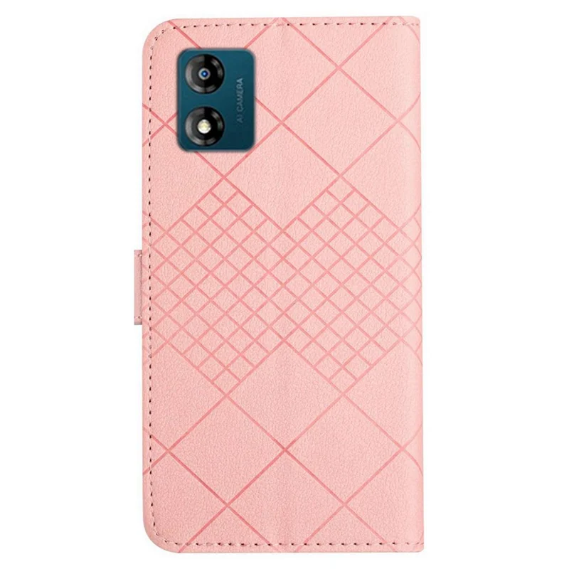 HT06 для Motorola Moto E13 4G Чехол с текстурой Litchi Leather Stand Phone Cover - Розовый