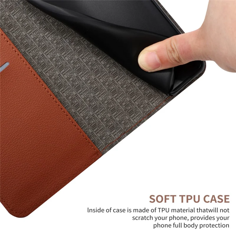 HT06 For Samsung Galaxy S24+ Leather Case Litchi Texture Wallet Phone Cover - Brown