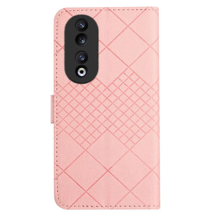 HT06 Imprinted Leather Cover for Honor 90 Phone Case with Stand Wallet - Pink