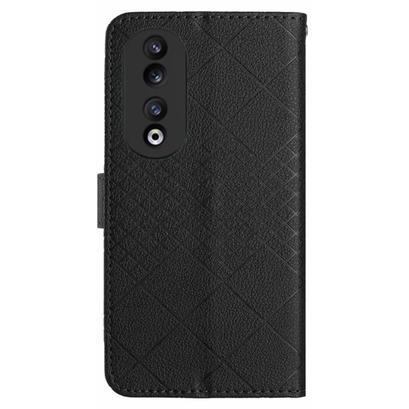 HT06 Imprinted Leather Cover for Honor 90 Phone Case with Stand Wallet - Black