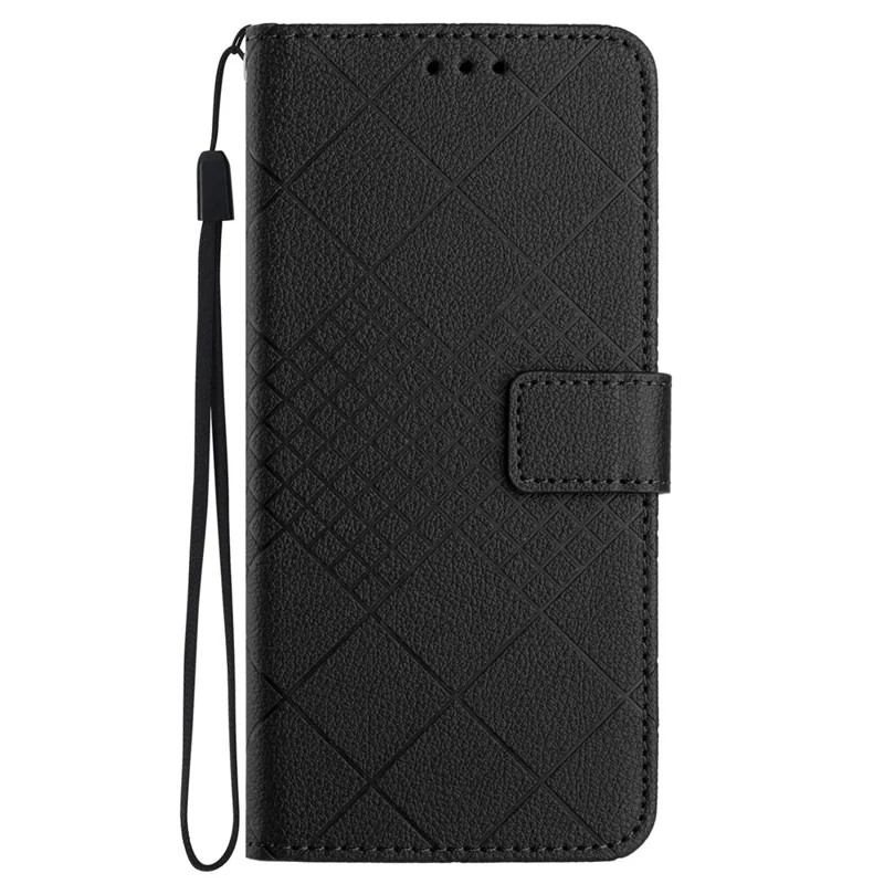 HT06 For iPhone 13 Pro Max 6.7 inch Case PU Leather Rhombus Pattern Phone Protector - Black