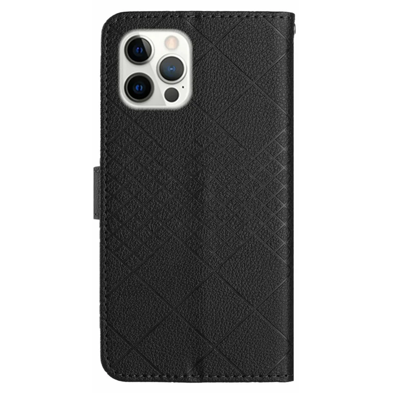 HT06 For iPhone 13 Pro Max 6.7 inch Case PU Leather Rhombus Pattern Phone Protector - Black