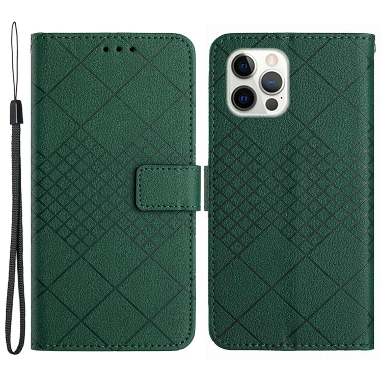 HT06 For iPhone 15 Pro Max Case PU Leather Litchi Texture Stand Phone Cover - Green