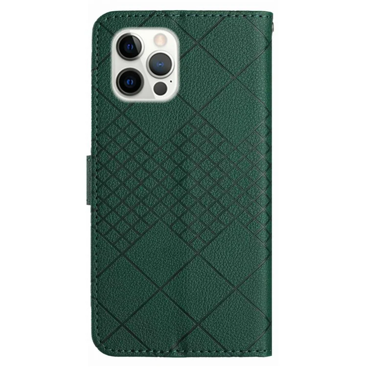 HT06 For iPhone 15 Pro Max Case PU Leather Litchi Texture Stand Phone Cover - Green