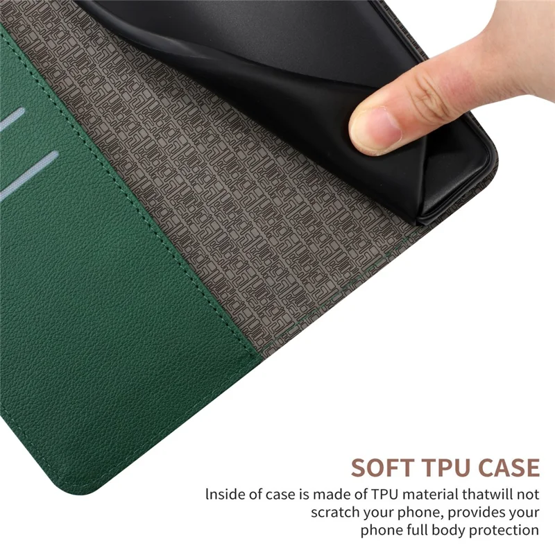 HT06 For iPhone 14 Case PU Leather Rhombus Pattern Imprint Stand Mobile Phone Cover - Green