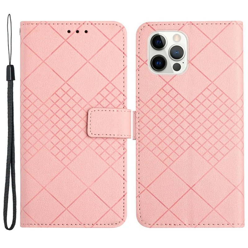 HT06 For iPhone 15 Pro Case PU Leather Litchi Texture Stand Smart Phone Cover - Pink
