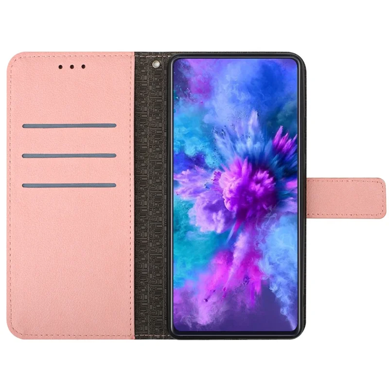 HT06 For iPhone 15 Pro Case PU Leather Litchi Texture Stand Smart Phone Cover - Pink