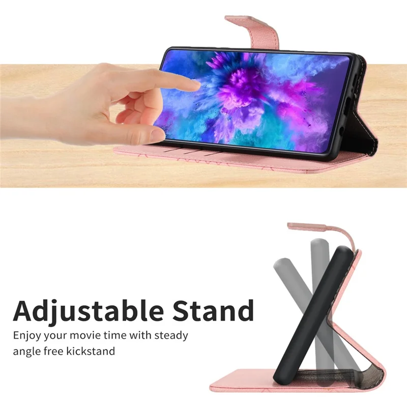 HT06 For iPhone 15 Pro Case PU Leather Litchi Texture Stand Smart Phone Cover - Pink