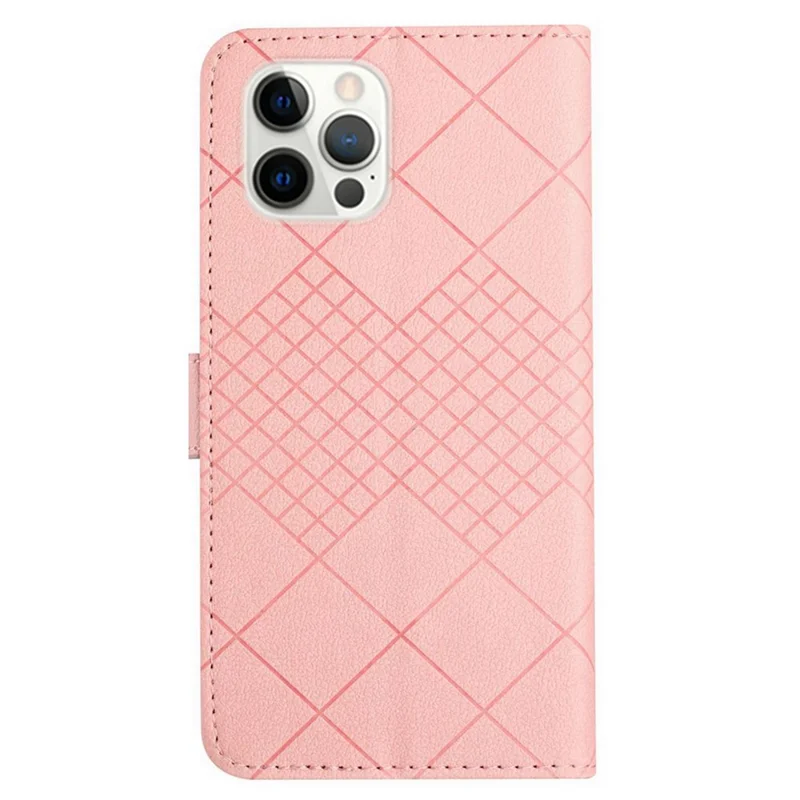 HT06 For iPhone 15 Pro Case PU Leather Litchi Texture Stand Smart Phone Cover - Pink