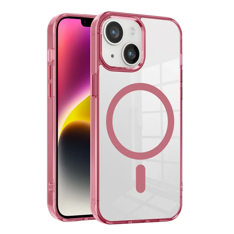 Coque transparente pour iPhone 14 Plus en PC + TPU, compatible avec MagSafe - Rose