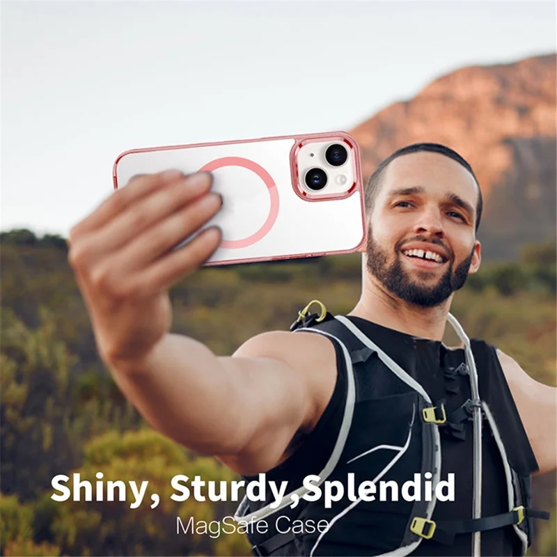 Coque transparente pour iPhone 14 Plus en PC + TPU, compatible avec MagSafe - Rose