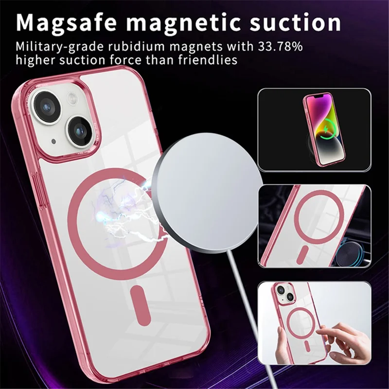 Coque transparente pour iPhone 14 Plus en PC + TPU, compatible avec MagSafe - Rose