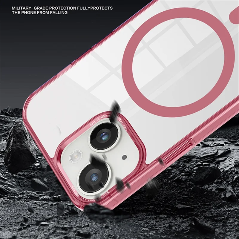 Coque transparente pour iPhone 14 Plus en PC + TPU, compatible avec MagSafe - Rose