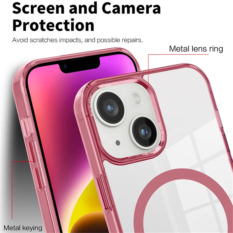 Coque transparente pour iPhone 14 Plus en PC + TPU, compatible avec MagSafe - Rose