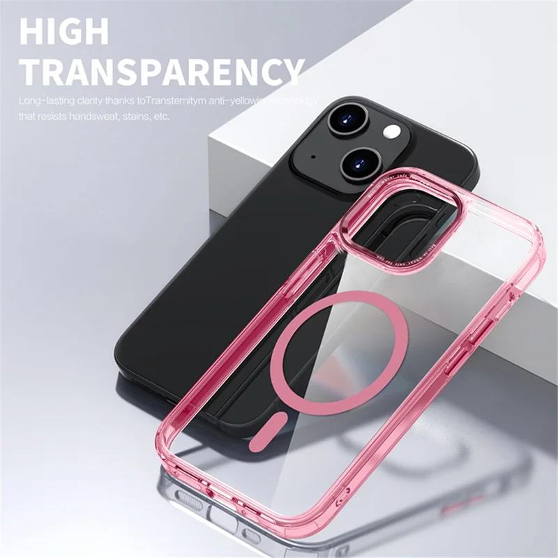 Coque transparente pour iPhone 14 Plus en PC + TPU, compatible avec MagSafe - Rose