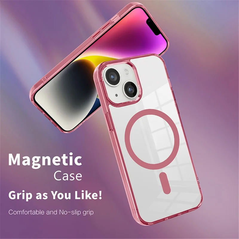 Coque transparente pour iPhone 14 Plus en PC + TPU, compatible avec MagSafe - Rose
