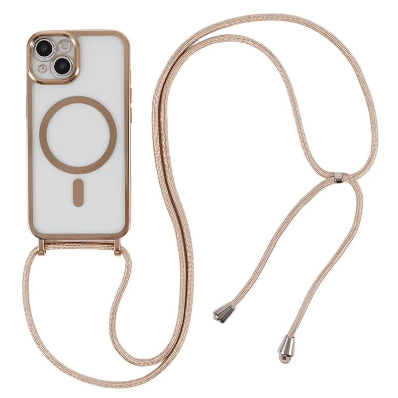Custodia per iPhone 15 compatibile con MagSafe Elettroplaccatura TPU Protettore per cellulari con Laccetto Lungo - Oro