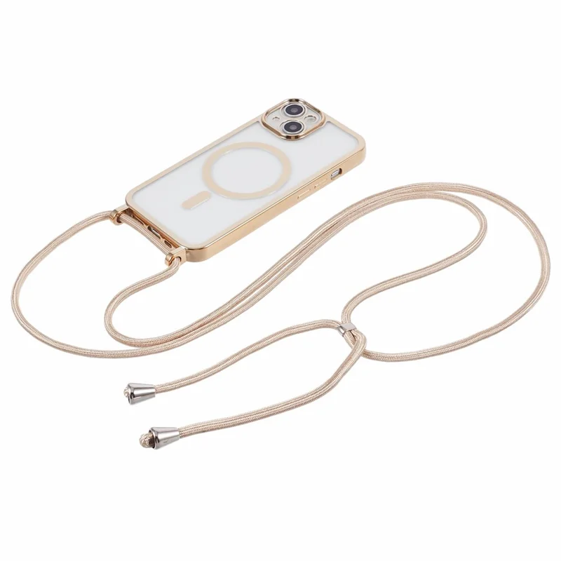 Custodia per iPhone 15 compatibile con MagSafe Elettroplaccatura TPU Protettore per cellulari con Laccetto Lungo - Oro