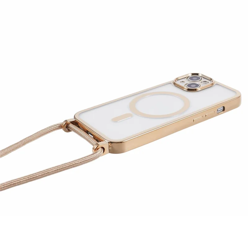 Custodia per iPhone 15 compatibile con MagSafe Elettroplaccatura TPU Protettore per cellulari con Laccetto Lungo - Oro