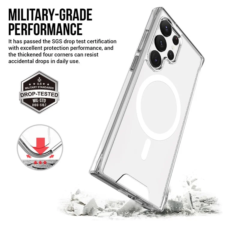 Custodia trasparente in cristallo per Samsung Galaxy S23 Ultra, grado militare TPU+PC, compatibile con MagSafe