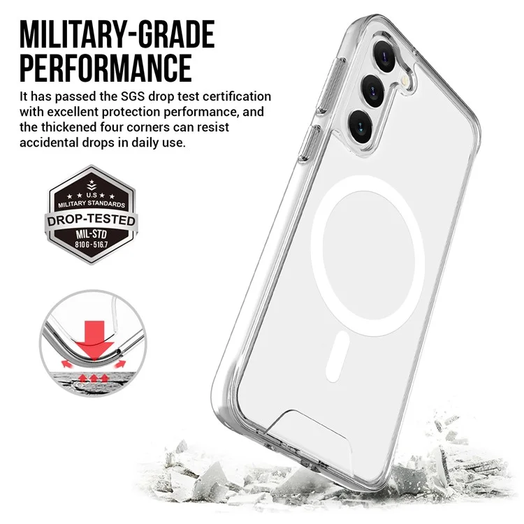 Für Samsung Galaxy S23+ Hülle kompatibel mit MagSafe Militärische Klasse TPU+PC Klare Telefon-Schutzabdeckung