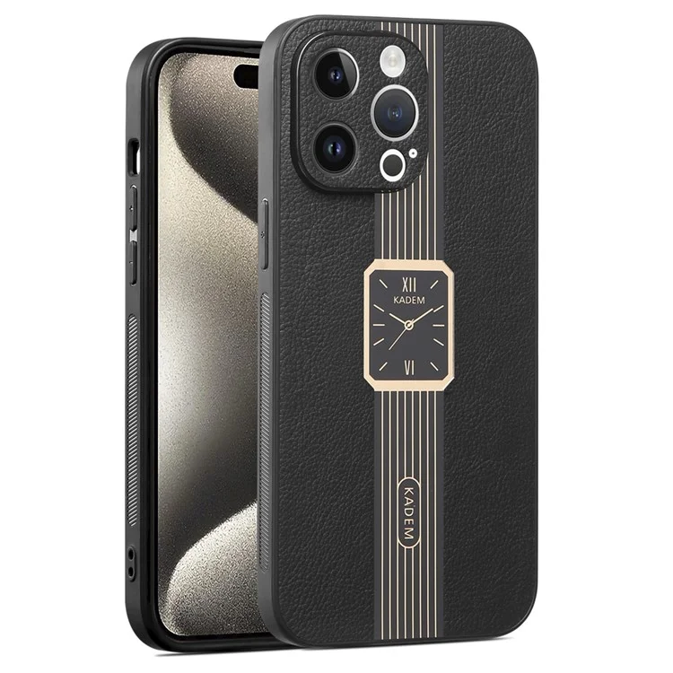 KADEM For iPhone 15 Pro Case PU+TPU+Acrylic Electroplating Phone Cover - Black