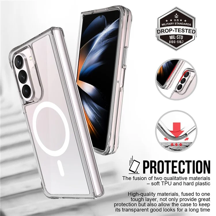 For Samsung Galaxy Z Fold5 5G Clear Case PC+TPU Cover Compatible with MagSafe
