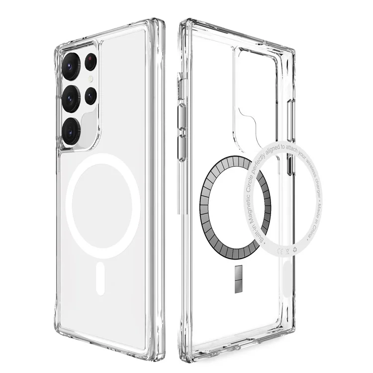 For Samsung Galaxy S23 Ultra Magnetic Case PC+TPU Anti-drop Clear Phone Cover