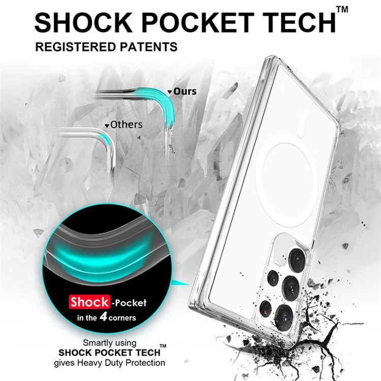 For Samsung Galaxy S23 Ultra Magnetic Case PC+TPU Anti-drop Clear Phone Cover