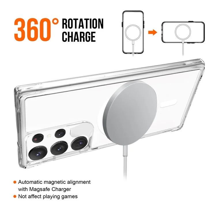 For Samsung Galaxy S23 Ultra Magnetic Case PC+TPU Anti-drop Clear Phone Cover