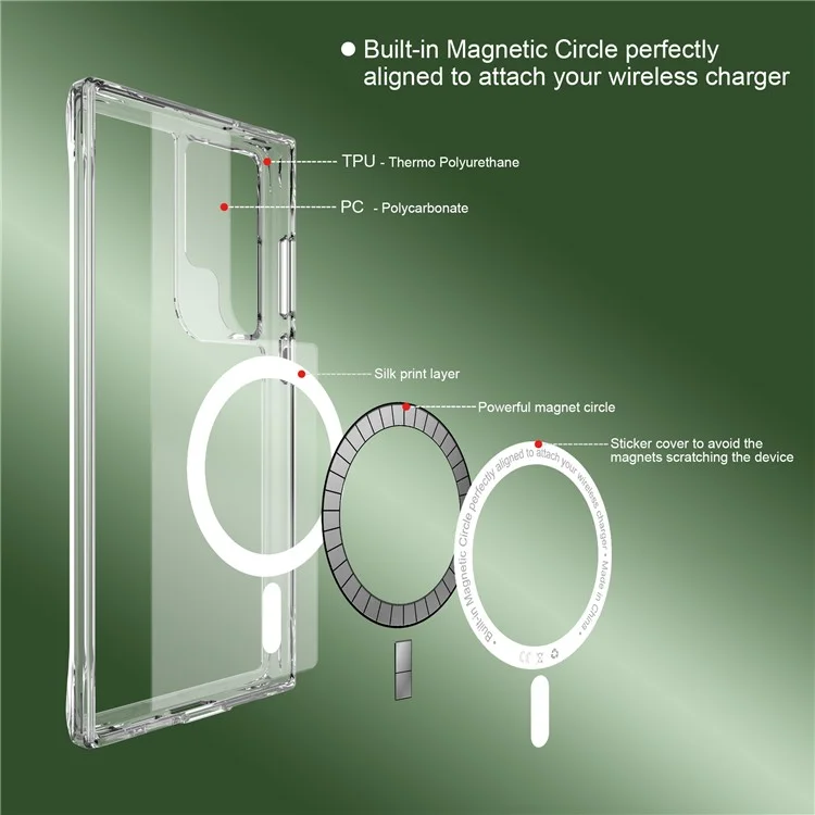 For Samsung Galaxy S23 Ultra Magnetic Case PC+TPU Anti-drop Clear Phone Cover