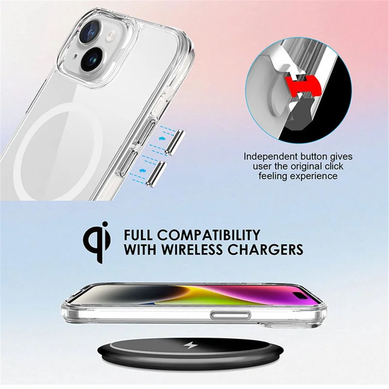 For iPhone 15 Plus / 14 Plus Clear Case Anti-drop Phone Cover Compatible with MagSafe