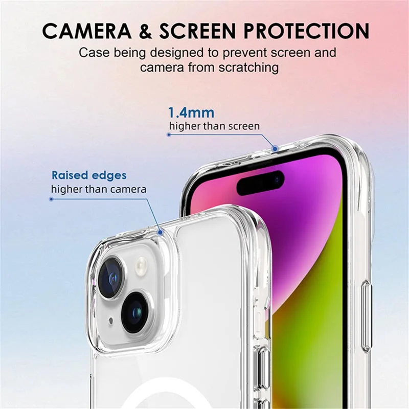 For iPhone 15 Plus / 14 Plus Clear Case Anti-drop Phone Cover Compatible with MagSafe