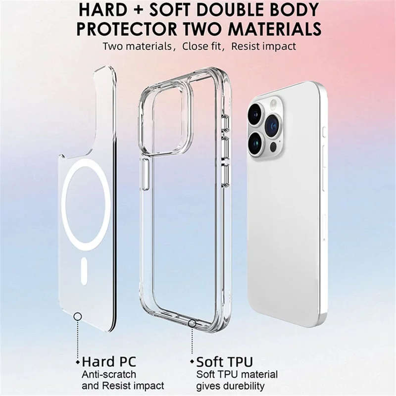 For iPhone 15 Pro Max Clear Case Magnetic Phone Cover Compatible with MagSafe