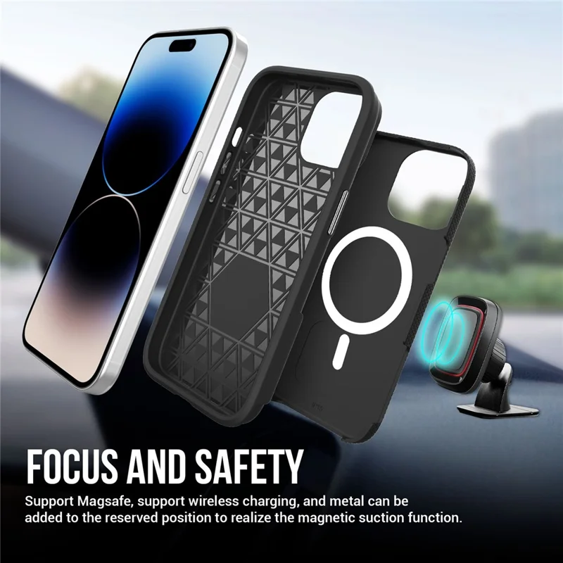 For iPhone 14 Plus / 15 Plus Case TPU+PC Phone Protector Compatible with MagSafe - Black