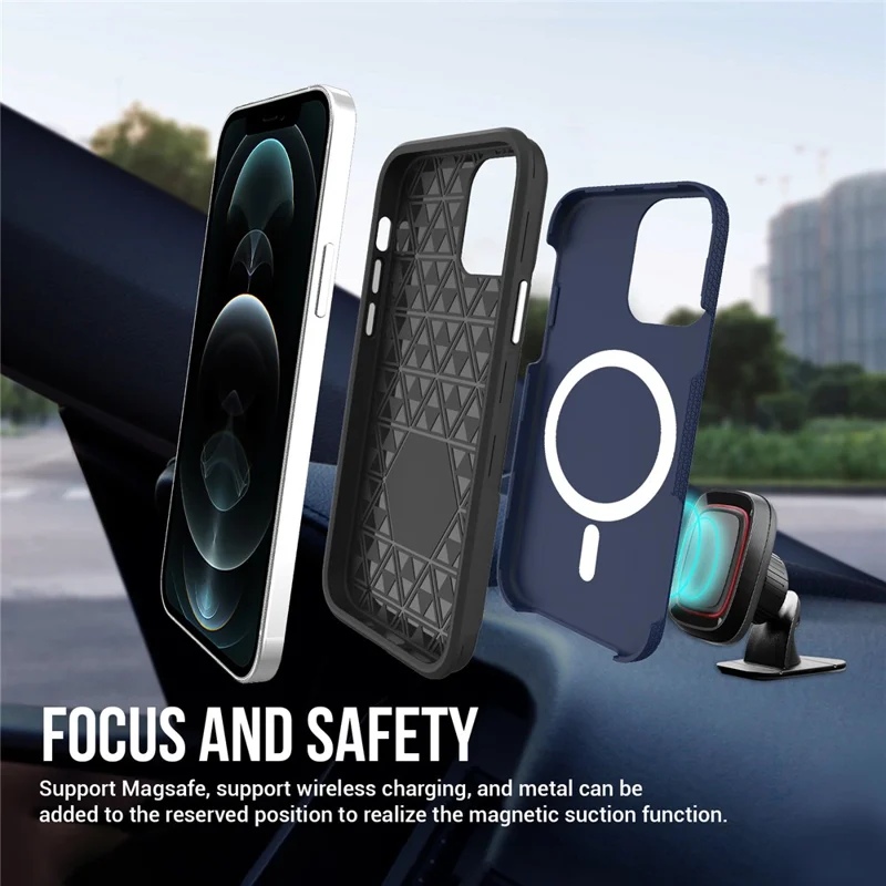 For iPhone 12 / 12 Pro 6.1 inch Protective Case TPU+PC Phone Case Compatible with MagSafe - Navy Blue