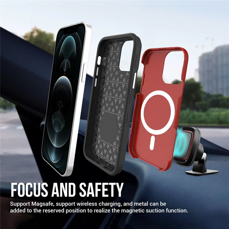 For iPhone 12 / 12 Pro 6.1 inch Protective Case TPU+PC Phone Case Compatible with MagSafe - Red