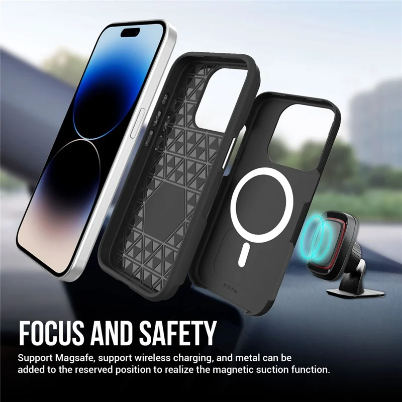 For iPhone 15 Pro Max Magnetic Case TPU+PC Protective Phone Cover - Black