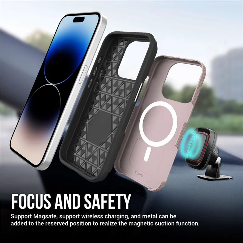 غطاء هاتفي المغناطيسي لهاتف iPhone 15 Pro Max، غطاء واقٍ من مادة TPU+PC - ذهبي وردي