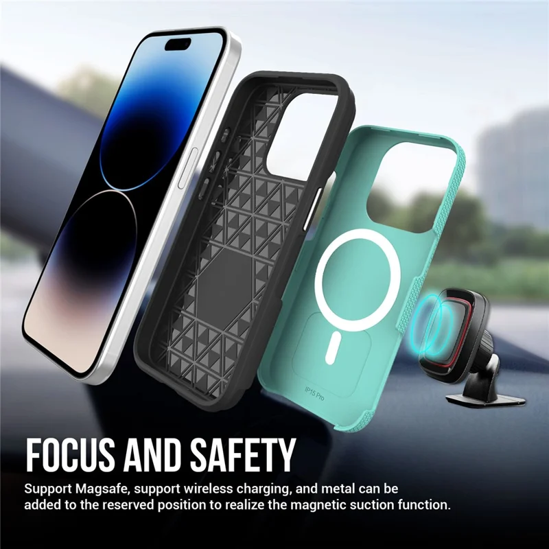 For iPhone 15 Pro Magnetic Phone Case Four Corners Shockproof Back Cover - Mint Green