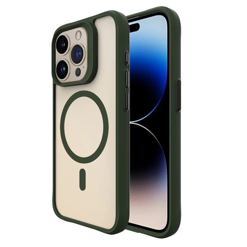 Combat X Mode Série magnétique pour iPhone 14 Pro Max Étui compatible avec Magsafe Étui de téléphone portable résistant aux chocs - Vert armée