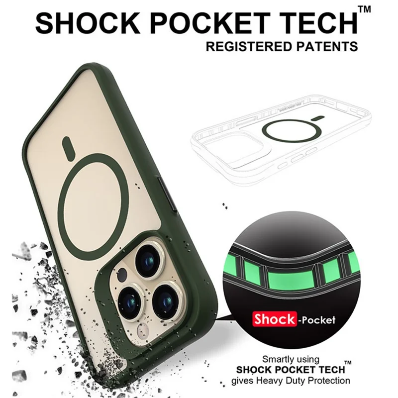 Combat X Mode Série magnétique pour iPhone 14 Pro Max Étui compatible avec Magsafe Étui de téléphone portable résistant aux chocs - Vert armée