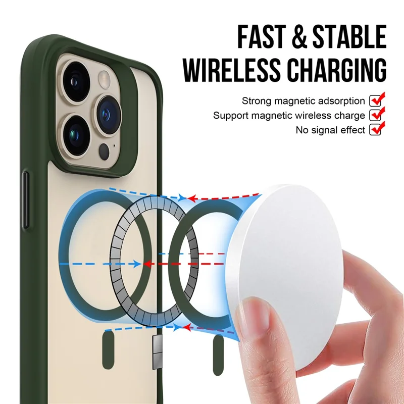 Combat X Mode Série magnétique pour iPhone 14 Pro Max Étui compatible avec Magsafe Étui de téléphone portable résistant aux chocs - Vert armée