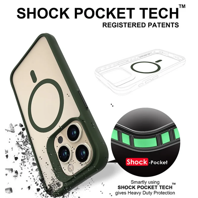 Combat X Mode Magnetic Series for iPhone 15 Pro Phone Case Compatible with Magsafe Corner Protection Cover - Army Green