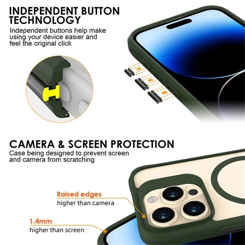 Combat X Mode Magnetic Series for iPhone 15 Pro Phone Case Compatible with Magsafe Corner Protection Cover - Army Green