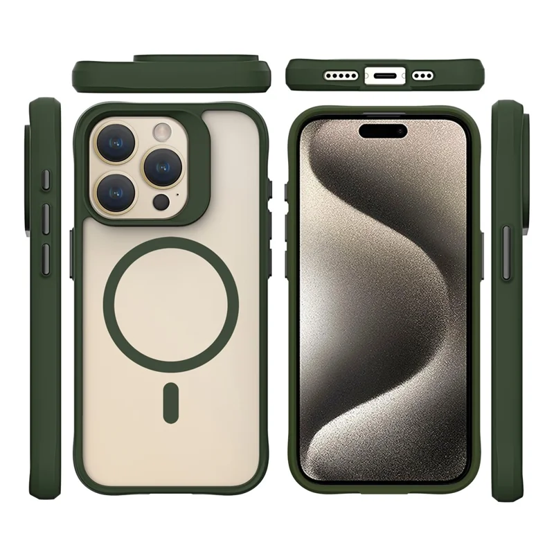 Combat X Mode Magnetic Series for iPhone 15 Pro Phone Case Compatible with Magsafe Corner Protection Cover - Army Green