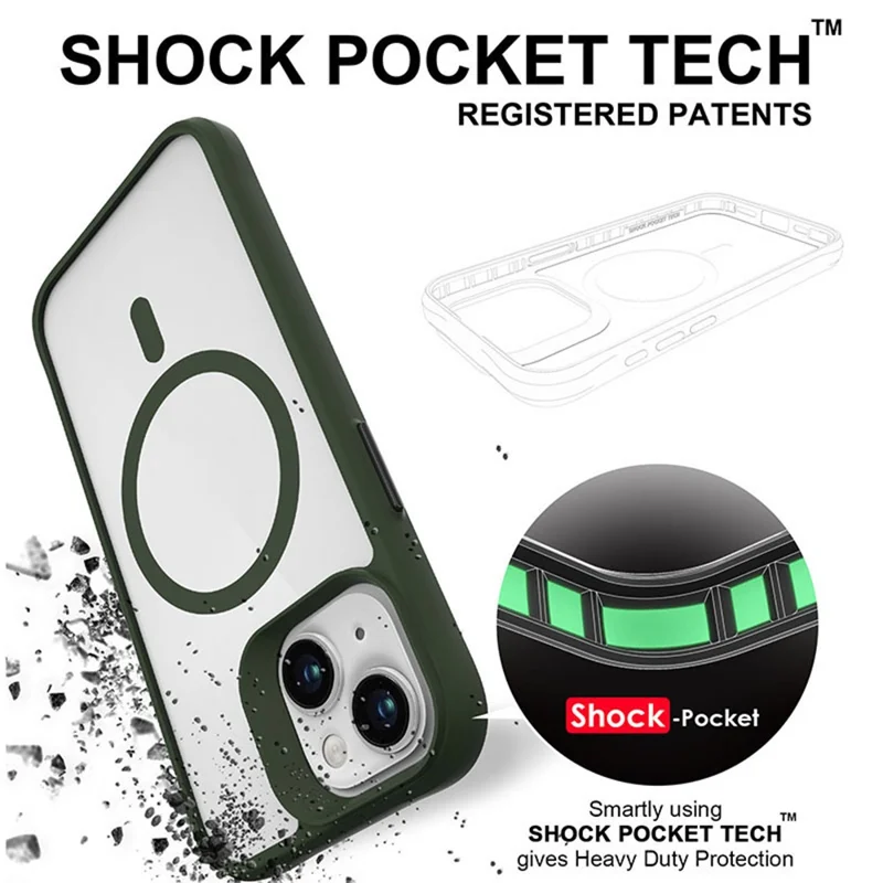 Combat X Mode Magnetic Series for iPhone 14 Case Compatible with Magsafe Shockproof TPU+PC Phone Cover - Army Green