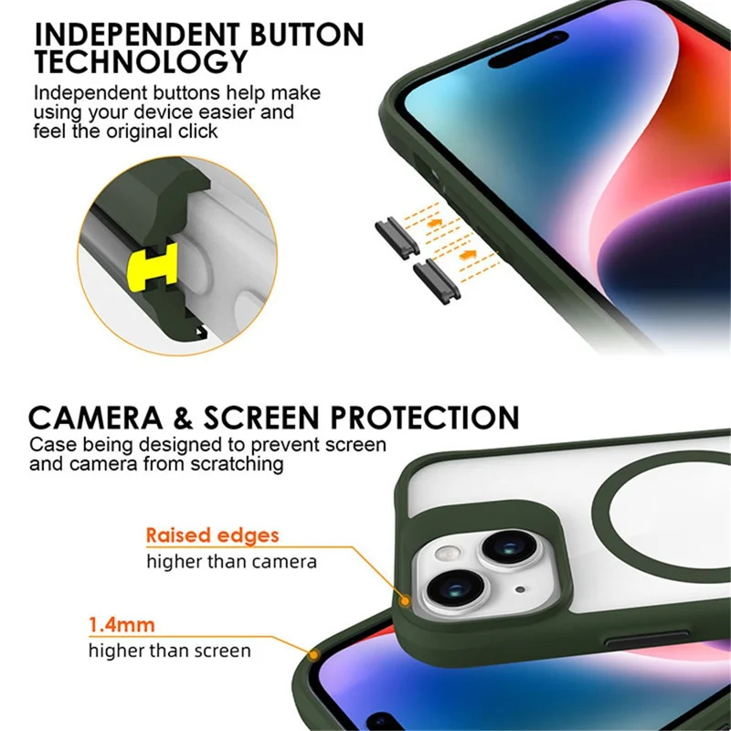 Combat X Mode Magnetic Series for iPhone 14 Case Compatible with Magsafe Shockproof TPU+PC Phone Cover - Army Green